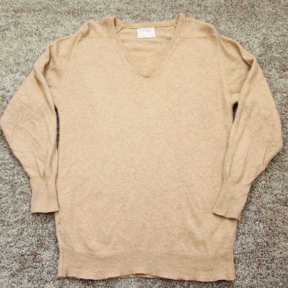 Thane Sweaters - Thane Sweater Womens L Beige Vintage Cashmere V Neck Long Sleeve Pullover